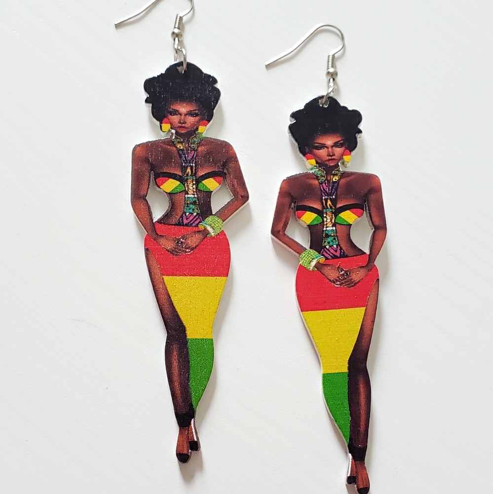 Black Woman Shaped Wooden Earrings!